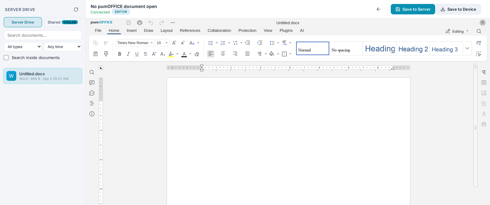 pumOFFICE document editor with server drive