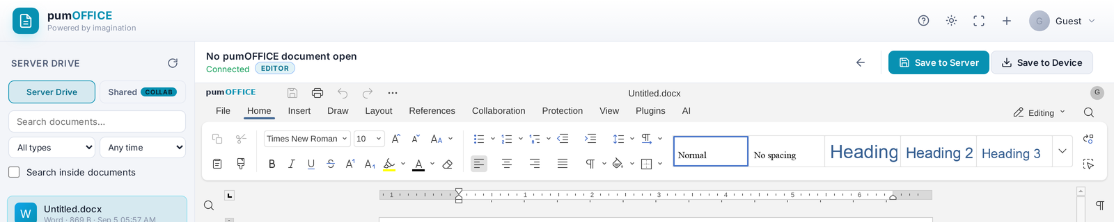 pumOFFICE document editor toolbar